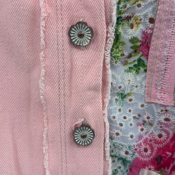 POL Women's Cottage Patchwork Denim Jacket - Pink Multi - Large - Picture 5 of 7